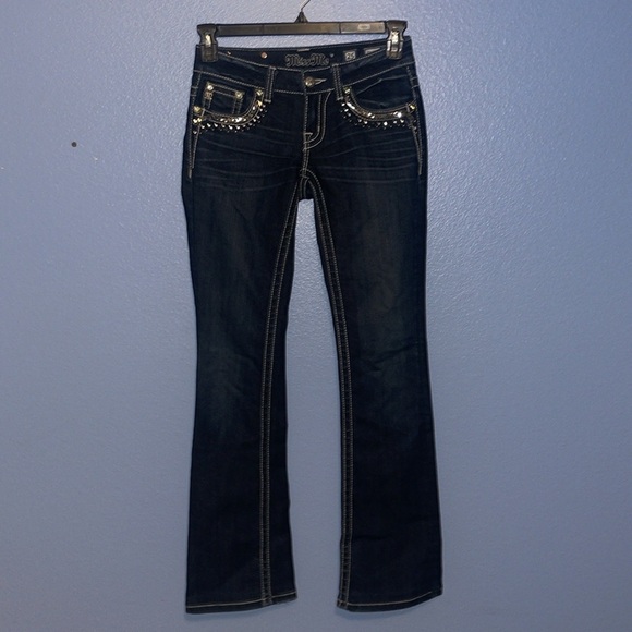 Miss Me Bootcut Jeans - size 25 Thick Stitch Bling Chain. X - Picture 2 of 7